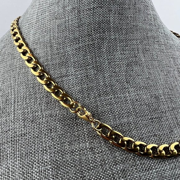 Thick Gold Curb Chain Necklace for Women Gold Chain Necklace Gold Wide Chain - Picture 5 of 8